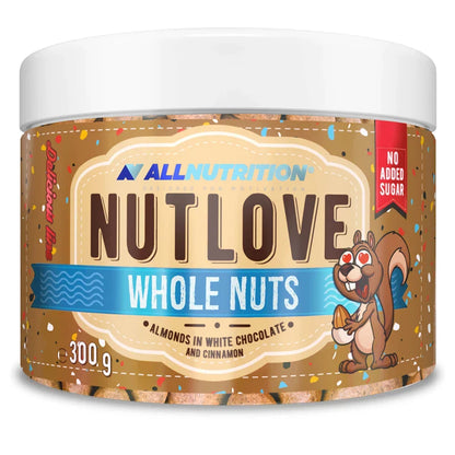 WHOLE NUTS migdolai baltajame šokolade su cinamonu