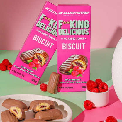 FITKING DELICIOUS biskvitiniai sausainiai su aviečių įdaru