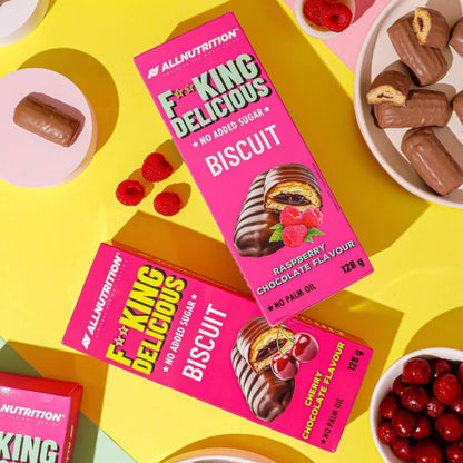 FITKING DELICIOUS biskvitiniai sausainiai su aviečių įdaru