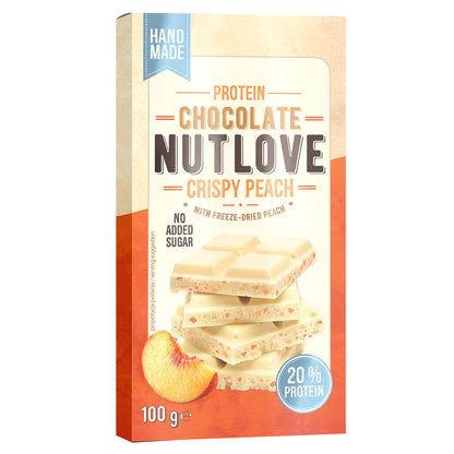 NUTLOVE baltyminis šokoladas su liofilizuotais persikais