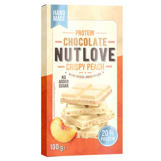 NUTLOVE baltyminis šokoladas su liofilizuotais persikais